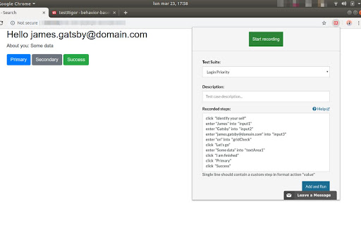 testRigor’s Test Case Recorder screenshot