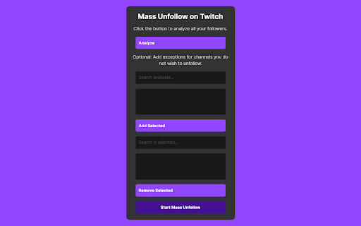 Mass Unfollow on Twitch screenshot