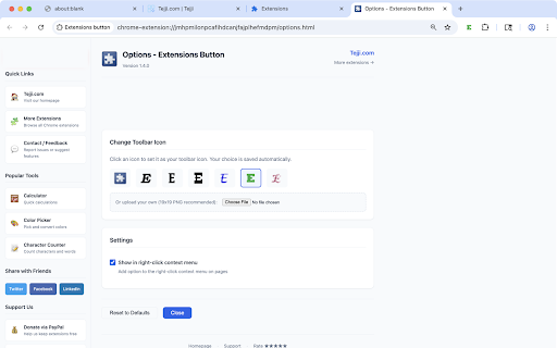 Extensions button screenshot