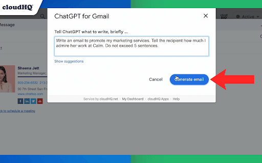 ChatGPT for Gmail by cloudHQ screenshot