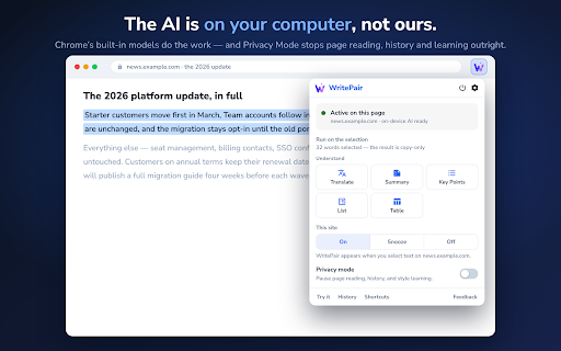 WritePair: On-Device AI Writing Assistant screenshot