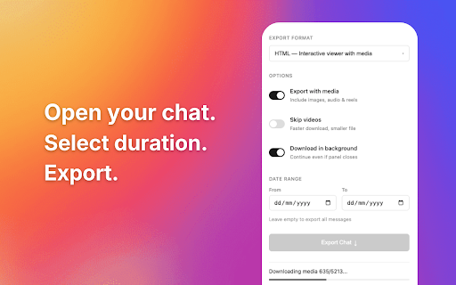 Insta Chat Backup - Export DMs in HTML with Media screenshot