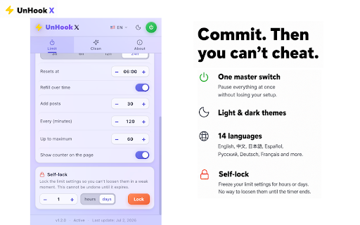 UnHook X — Clean Twitter & Post Limit screenshot