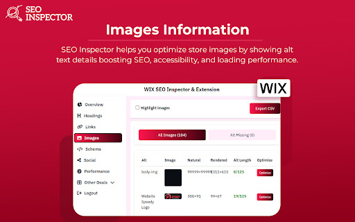 WIX SEO Inspector & Extension screenshot