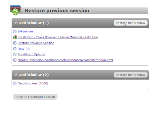FreshStart - Cross Browser Session Manager screenshot