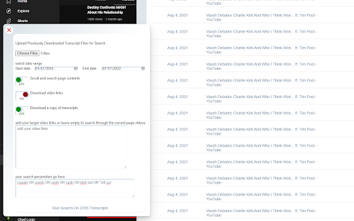 YouTube Transcript Search screenshot