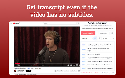Youtube to Transcript screenshot