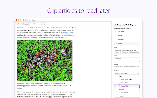 OneNote Web Clipper screenshot
