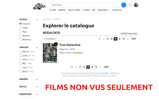 Senscritique - Cacher si déjà vu screenshot