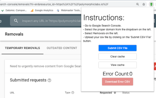 Google Search Console - Bulk URL Removal screenshot