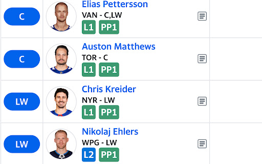 Fantasy Hockey Lines screenshot