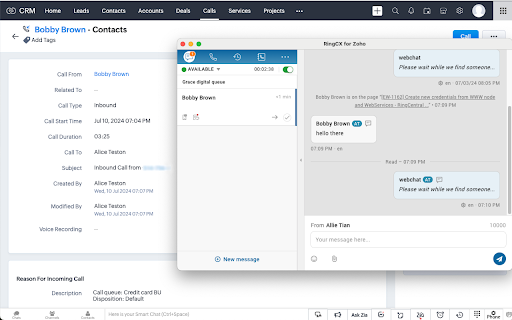 RingCentral RingCX for Zoho screenshot