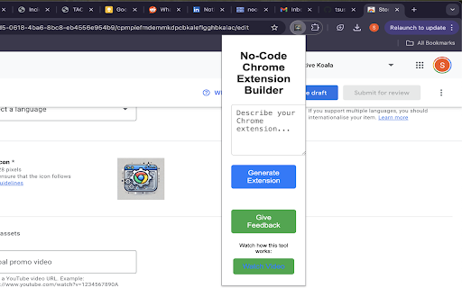 No Code Chrome Extension builder screenshot