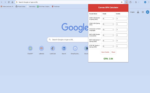 Canvas GPA Calculator screenshot