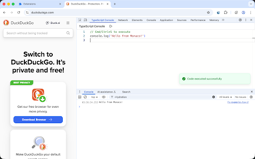 TypeScript Console screenshot