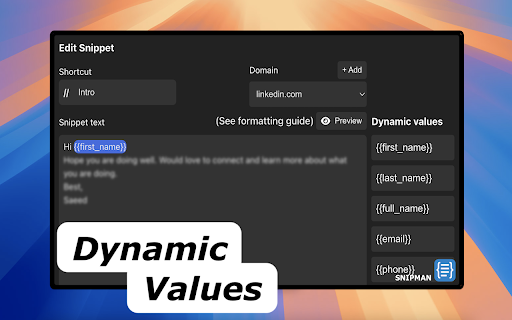 Snipman: Dynamic Snippet Manager screenshot