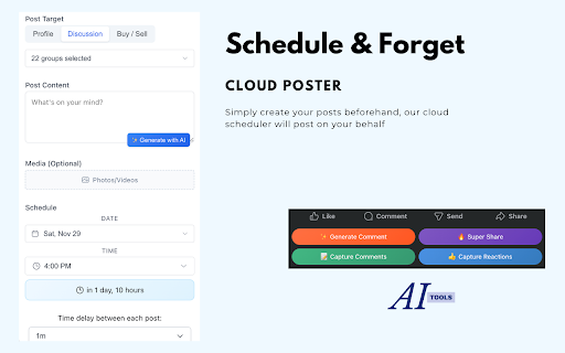 SuperFB: Groups Bulk Poster, Cloud Scheduler, & AI Tools screenshot