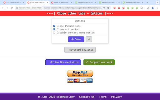 Close other tabs | Close all tabs screenshot