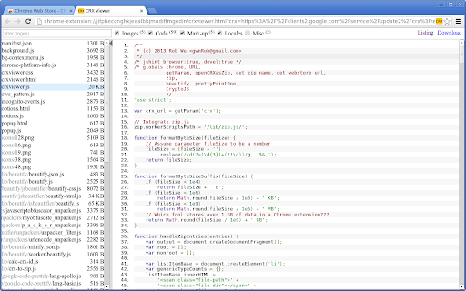 Chrome extension source viewer screenshot