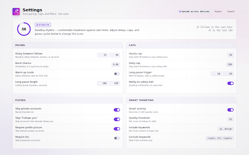 X Follow Grow - Safe & Smart Auto Follow Tool for X/Twitter screenshot