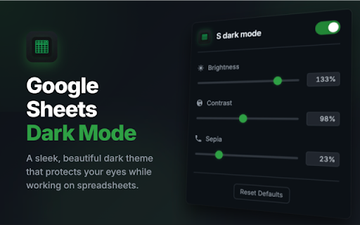 Google Sheets Dark Mode screenshot