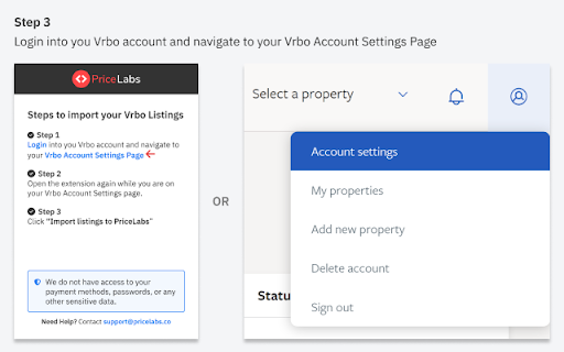 PriceLabs - VRBO Reconnection extension screenshot