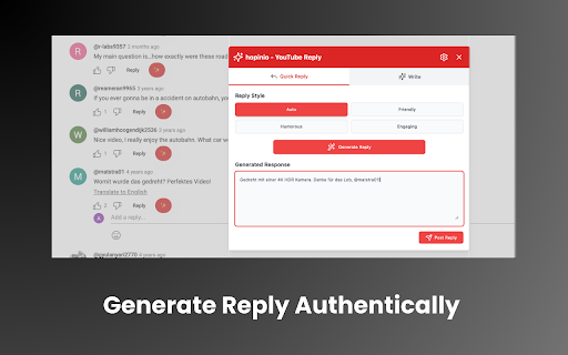 Yt Reply: AI Reply Assistant for YouTube Comments screenshot