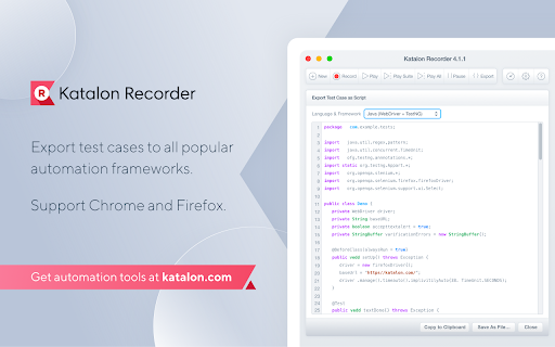 Katalon Recorder (Selenium tests generator) screenshot