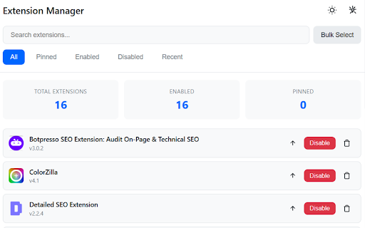 Extension Manager screenshot