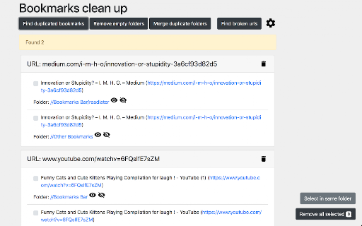 Bookmarks clean up screenshot