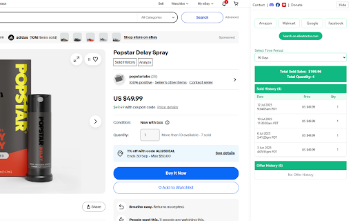 ebay Sold History, Offer History - Average High Mid Low Price - eBextractor screenshot