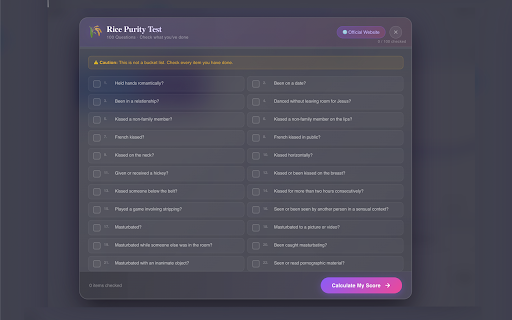 Rice Purity Test screenshot
