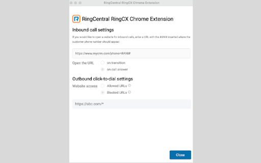 RingCentral RingCX Chrome Extension screenshot