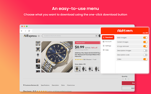 Aliexpress product image donwloader & video downloader - Aidorem Ai inpaint screenshot