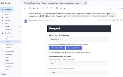 Flexport Gmail Extension screenshot