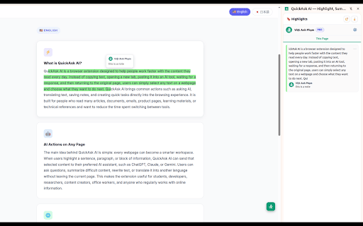 QuickAsk AI — Highlight, Summarize, Translate, Notes & Tasks screenshot