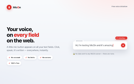 MicOn · Voice typing on every website screenshot