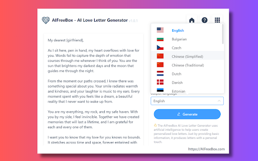 Free AI Love Letter Generator: AIFreeBox screenshot
