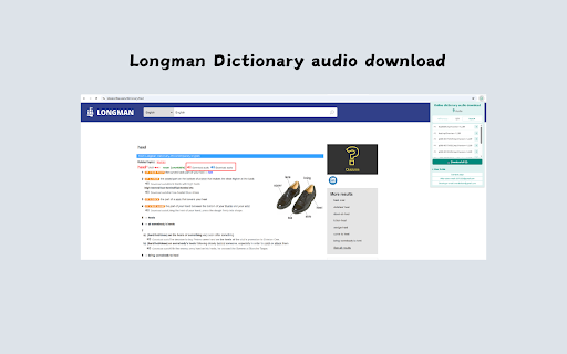 Online dictionary audio download screenshot