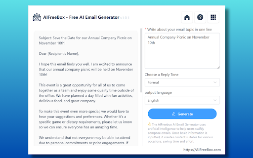 Free AI Email Generator: AIFreeBox screenshot