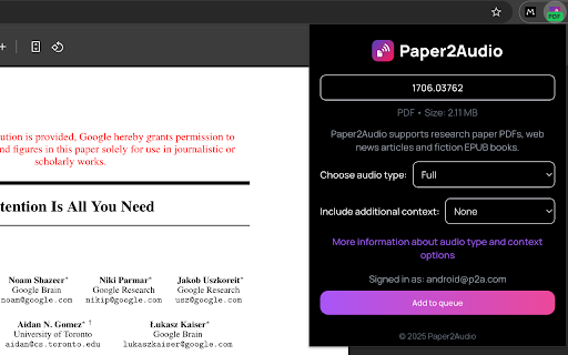 Paper2Audio screenshot