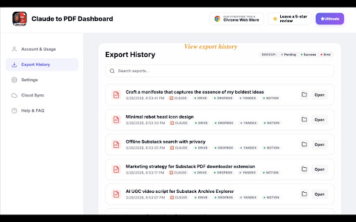 Claude to PDF: Export Claude Chats to PDF, Markdown, JSON screenshot