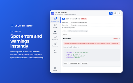 JSON-LD Tester – Structured Data & Agent Tools Inspector screenshot