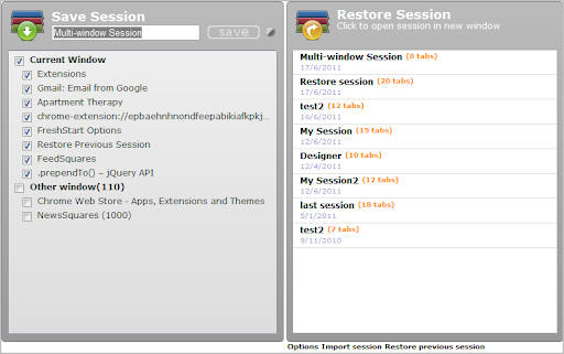 FreshStart - Cross Browser Session Manager screenshot