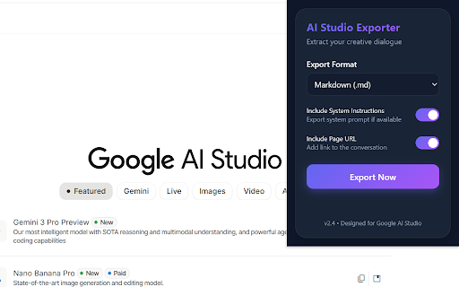 Google AI Studio Exporter screenshot