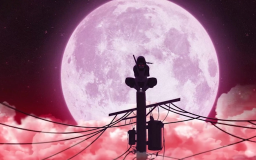 Itachi shillouette in front of the red moon screenshot