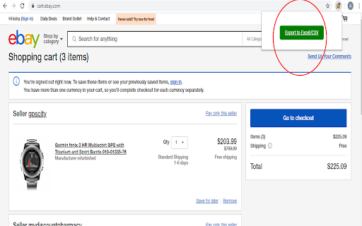 Ebay Cart Exporter screenshot