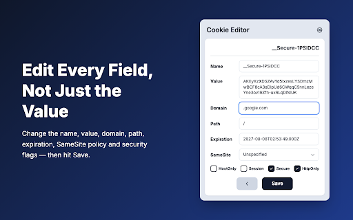 Cookie Editor screenshot