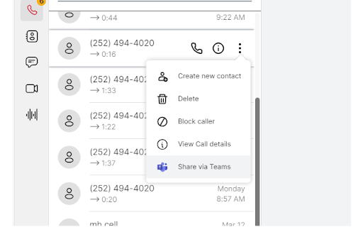 PCS Share 8x8 Call to Teams screenshot