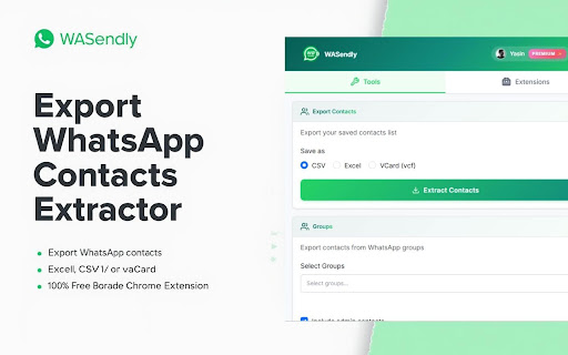 Export WhatsApp Contacts, Group Members & Chat Backup to Excel – WASendly screenshot